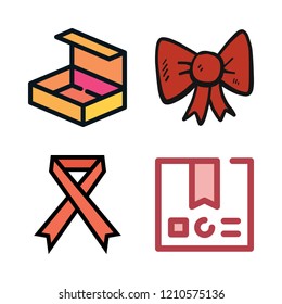 wrap icon set. vector set about ribbon, open box and package icons set.