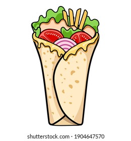 wrap kebab cheese and ingredients for kebab, vector illustration