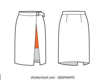 Envolver el borde del lápiz con inserción pleada. Moda Ilustración, dibujo técnico