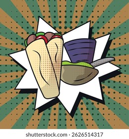 Wrap and sauce comic combo. Vector illustration