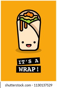 It's a Wrap Shawarma Pun Poster Vector Illustration in Flat Style Line Art