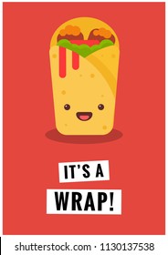 It's a Wrap Shawarma Pun Poster Vector Illustration in Flat Style Line Art