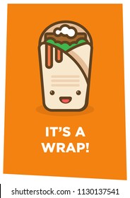 It's a Wrap Shawarma Pun Poster Vector Illustration in Flat Style Line Art
