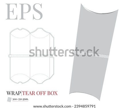 Wrap Tear Off Box die cut template, vector with die cut and laser cut layers. White clear blank Wrap Tear Off Box mock up isolated on white background with perspective presentation, illustration.