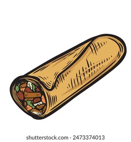 Wrap vegetable roll line drawing vector illustration.