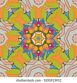 For wrap, wallpapers, backgrounds and scrapbooks. For Merry Christmas, Happy New Year products. Seamless pattern with vector on a green, orange and gray colors.