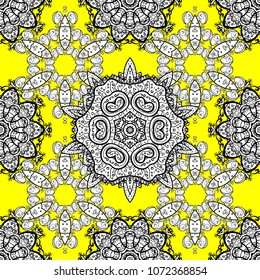 For wrap, wallpapers, backgrounds and scrapbooks. For Merry Christmas, Happy New Year products. Seamless pattern with vector on a white, black and yellow colors.