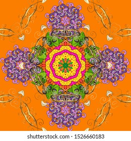 For wrap, wallpapers, backgrounds and scrapbooks. For Merry Christmas, Happy New Year products. Seamless pattern with vector on a orange and yellow colors.