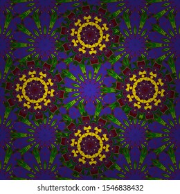 For wrap, wallpapers, backgrounds and scrapbooks. For Merry Christmas, Happy New Year products. Seamless pattern with vector on a blue, red and green colors.