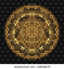 For wrap, wallpapers, backgrounds and scrapbooks. For Merry Christmas, Happy New Year products. Seamless pattern with vector gold shine glitter stars on a black background.