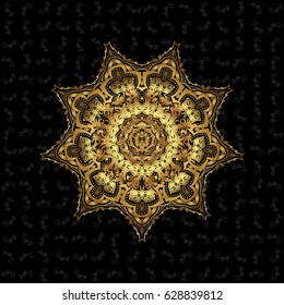 For wrap, wallpapers, backgrounds and scrapbooks. For Merry Christmas, Happy New Year products. Seamless pattern with vector gold shine glitter stars on a black background.