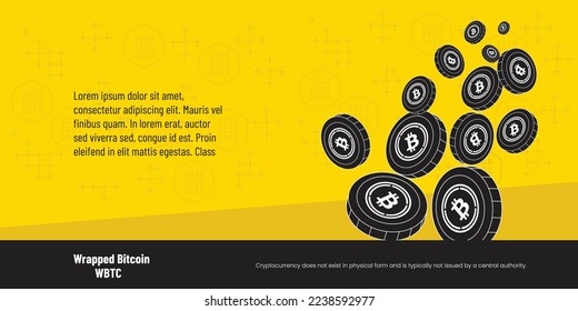 Wrapped Bitcoin Crypto Währung WBTC Token Banner Illustration. Weltweite digitale WBTC-Münzen, die fallen oder schwimmend flache Vektordesign. Lorem ipsum Text und Kopienraum.