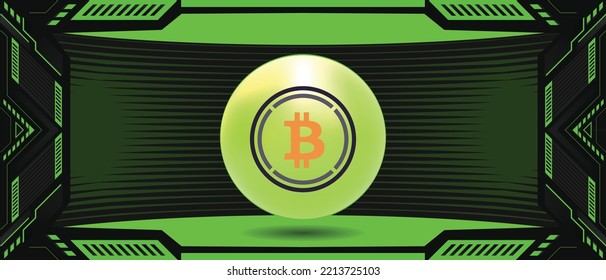 Logo de moneda criptográfica de Bitcoin WBTC envuelto en un banner vectorial y fondo futurista. Plantilla de concepto de tecnología financiera Eps10. 