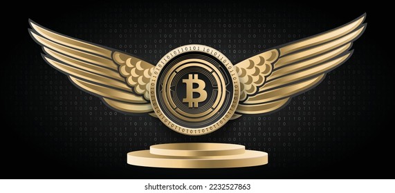 Wrapped Bitcoin (WBTC) crypto currency logo and coin vector illustration banner. Blockchain based cryptocurrency technology background. 