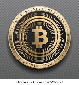 Wrapped Bitcoin (WBTC) cryptocurrency golden coin isolated in transparent background. Virtual currency token symbol vector illustration based on cryptography and block chain technology.