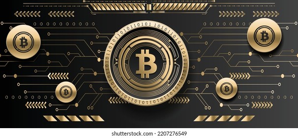 Wrapped Bitcoin WBTC cryptocurrency golden coin on futuristic technology background vector illustration banner and wallpaper template 
