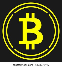 Wrapped bitcoin yellow logo. Isolated on dark background.