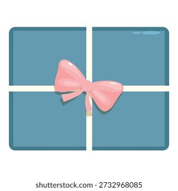Wrapped blue gift box with pink bow and white ribbon, perfect for celebrations, holidays, birthdays, and special occasions