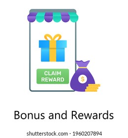 Wrapped box with inside mobile depicting bonus and reward vector in gradient design 