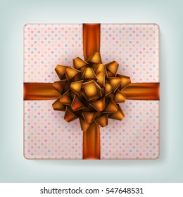 Wrapped brown present box with orange ribbon bow. EPS 10 vector file included