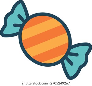 Wrapped candy icon in flat colorful outline style