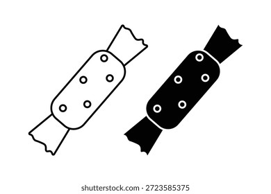 Estilos envueltos del contorno y de la silueta del caramelo. empaquetado de los dulces, icono festivo del Vector del diseño.