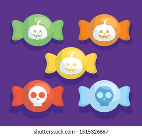 wrapped caramels trick or treat happy halloween vector illustration