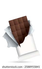 Wrapped chocolate bar was unwrapped and there was a chocolate bar inside isolated with white background graphic illustration have blank space.