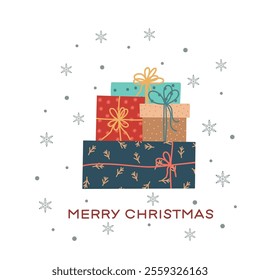 Wrapped Christmas gifts, elegant minimalist style, holiday vector design template