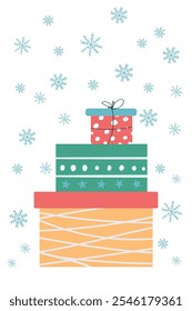 Wrapped Christmas presents, flat style, retro colors, festive vector design 