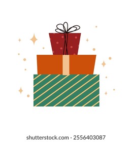 Wrapped Christmas presents on white background. Vector illustration.