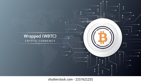 Wrapped coin cryptocurrency token symbol. Crypto currency with stock market investment trading. Coin icon on dark background. Economic trends finance concept. 3D Vector illustration.