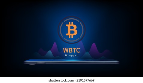 Das Symbol Kryptowährung-Token-Symbol für umrissene Münzen kommt von Smartphone mit Wachstumstabelle hervor. Handel mit Kryptowährung auf Anwendungen. Finanzinvestitionen. Banner für Website oder Nachrichten. Vektor EPS10.