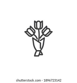 Wrapped Flower Bouquet Line Icon. Linear Style Sign For Mobile Concept And Web Design. Flower Bouquet Outline Vector Icon. Symbol, Logo Illustration. Vector Graphics