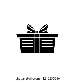 Wrapped gift basket black icon, vector sign on isolated background. Wrapped gift basket concept symbol, illustration 