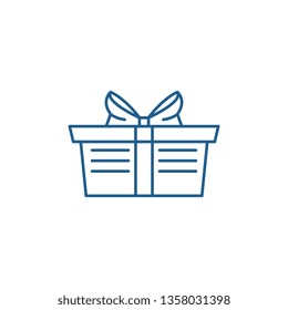 Wrapped Gift Basket Line Icon Concept. Wrapped Gift Basket Flat  Vector Symbol, Sign, Outline Illustration.