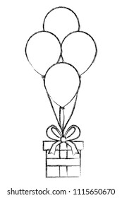 wrapped gift box and bunch balloons party