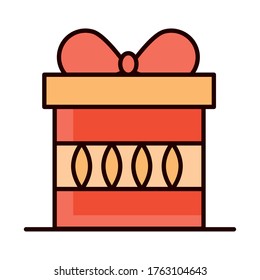 wrapped gift box celebration vector illustration line and fill icon