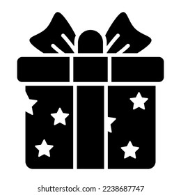 A wrapped gift box with decorative ribbon bow, vector icon