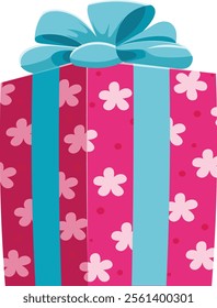 Wrapped gift box with floral pattern and light blue ribbon and bow, representing a thoughtful present for birthday, holiday, anniversary, or any special occasion