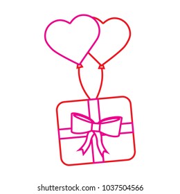 wrapped gift box flying with balloons heart romantic