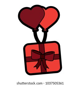 wrapped gift box flying with balloons heart romantic