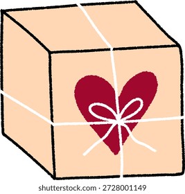 Caixa de presente embrulhada com um coração vermelho e fita branca sobre ele simbolizando amor, ilustração vetorial