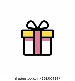 Wrapped gift box rests centrally on seamless white backdrop icon