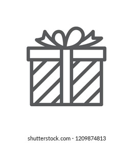 Wrapped gift box with ribbon and bow pixel perfect icon with editable stroke isolated on white background - line symbol of decorated present for congratulation concept.