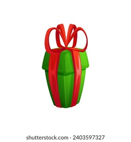 Wrapped gift box with ribbon bow. Closed present packaging. Game ui icon for prize, bonus and reward. Holiday celebration symbol. Isolated cartoon illustration.