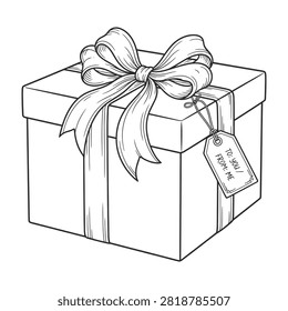 Wrapped gift box with ribbon bow and gift tag, perfect for birthday, holiday, or special occasion
