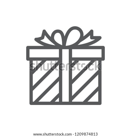 Wrapped gift box with ribbon and bow pixel perfect icon with editable stroke isolated on white background - line symbol of decorated present for congratulation concept.