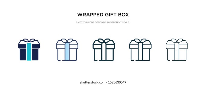 wrapped gift box with ribbon icon in different style vector illustration. two colored and black wrapped gift box with ribbon vector icons designed in filled, outline, line and stroke style can be