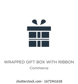 Wrapped gift box with ribbon icon vector. Trendy flat wrapped gift box with ribbon icon from commerce collection isolated on white background. Vector illustration can be used for web and mobile 